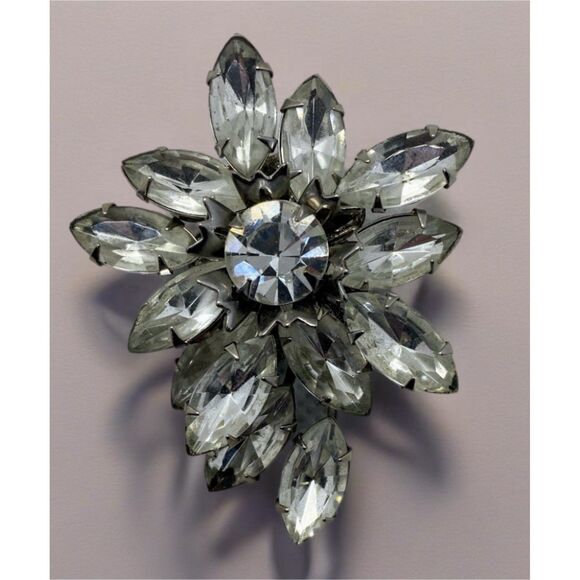 Vintage Rhinestone Clip-On Earrings – Sparkling Floral Statement - Picture 5 of 11